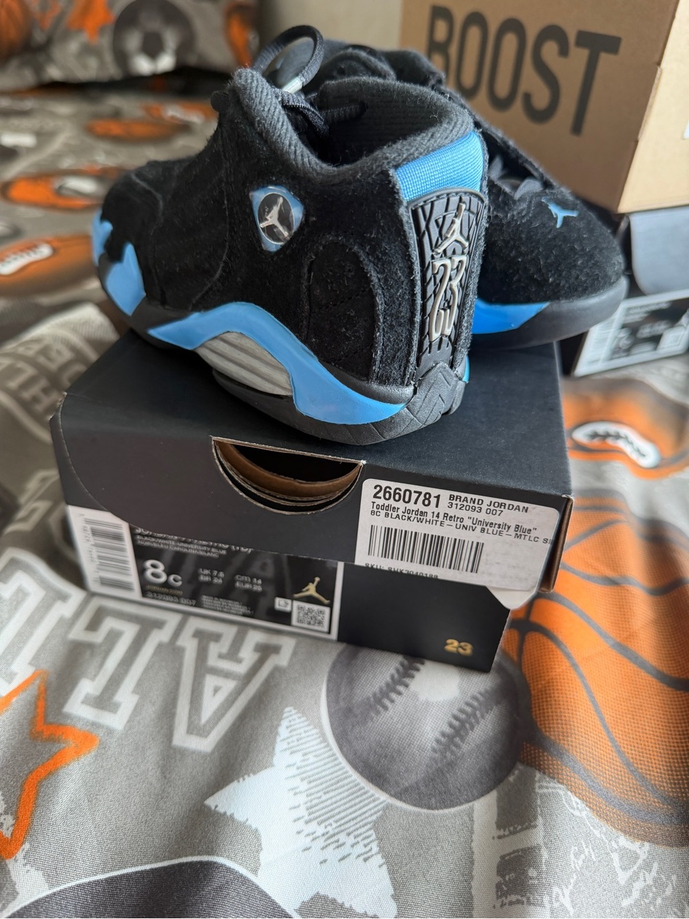 Jordan Kids Black and University Blue Retro Sneakers